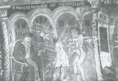 Λαϊκή ζωγραφική του Παγώνη «Η πωνηρά εξομολόγησεις τον χριστιανόν»